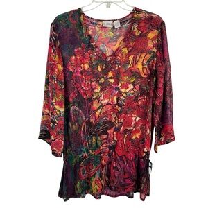 Chico’s Silk Watercolor Floral Tunic Top Boho M